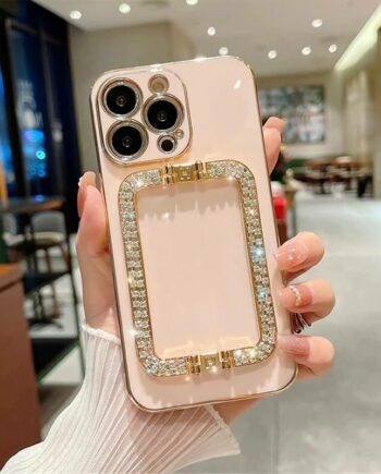 Gold Plated Phone Case With Rhinestone Square Holder