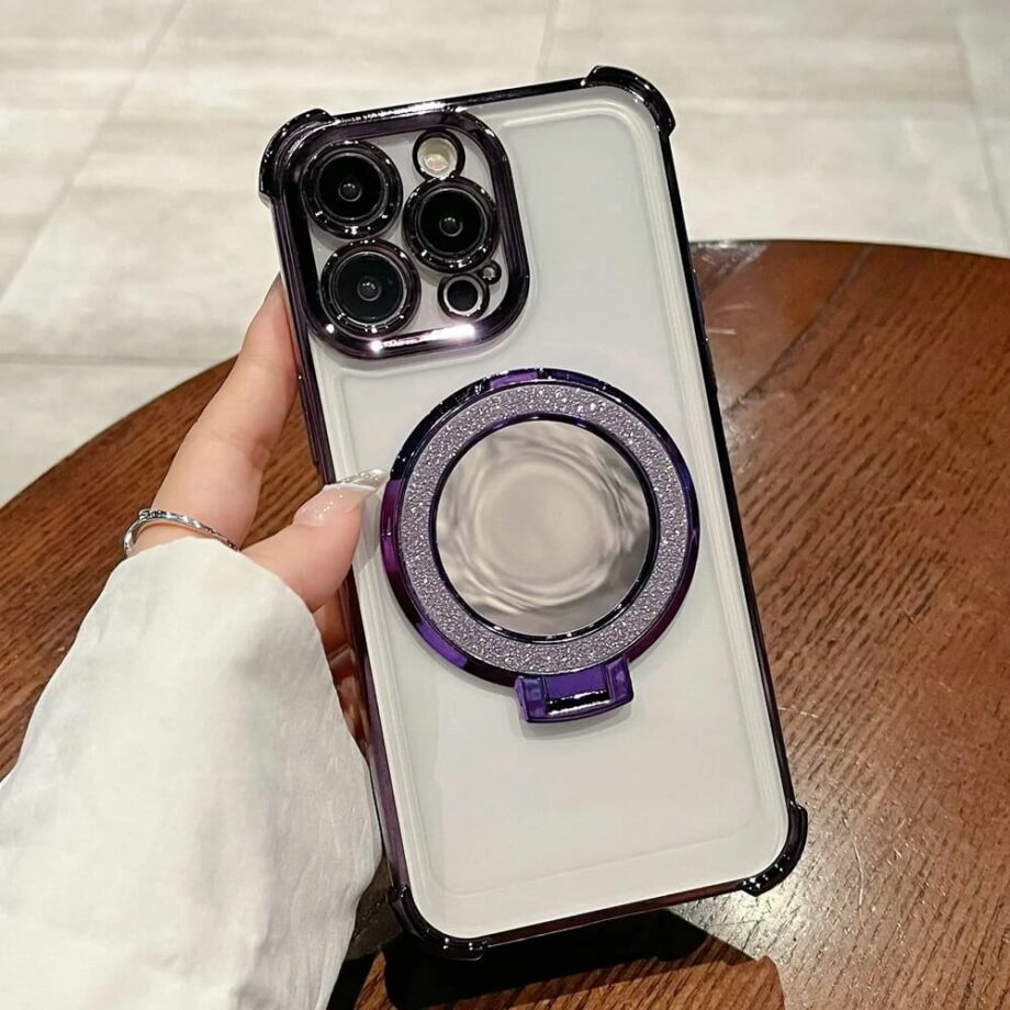 Shockproof Glitter Mirror Case with Ring Stand- purple