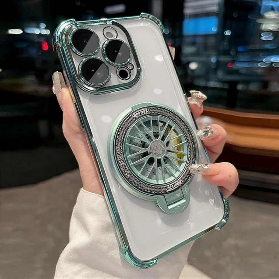 Clear Plated Shockproof iPhone Case with MagSafe and Spinner - Green