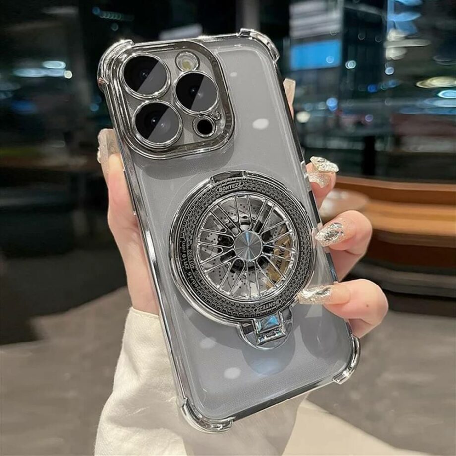 Clear Shockproof Phone Case with MagSafe and Spinner - Silver