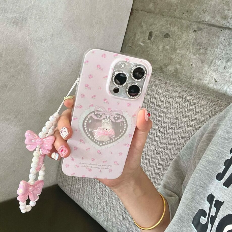 Cute Bow Pearl iPhone Case with Bracelet (1)