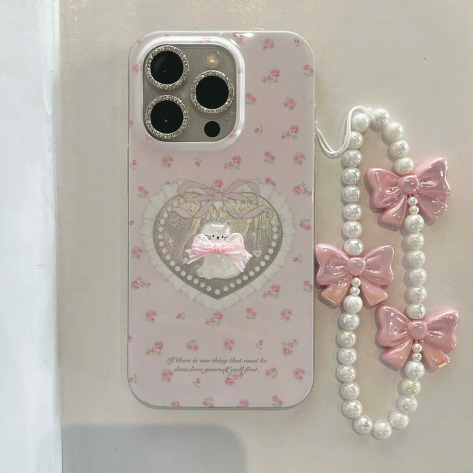 Cute Bow Pearl iPhone Case with Bracelet (3)