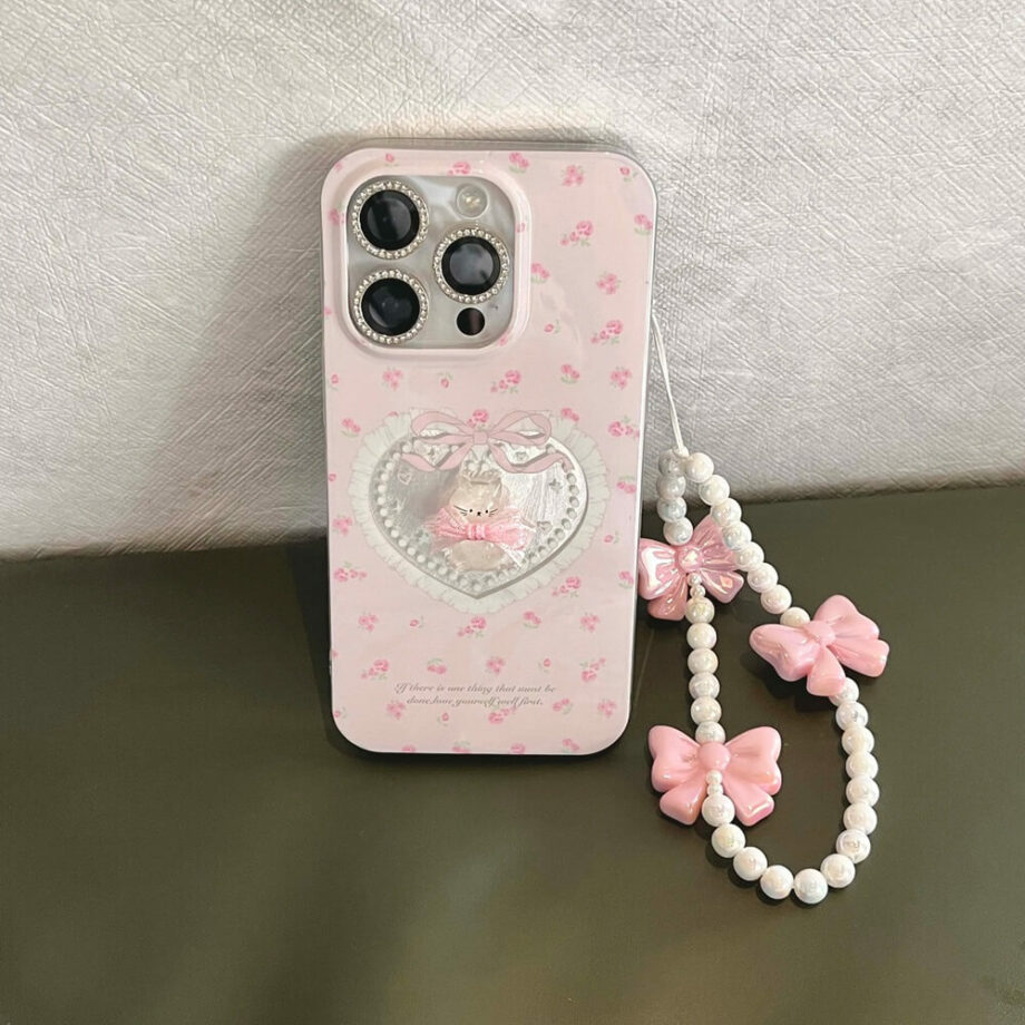 Cute Cat and Bow Pearl Bracelet iPhone Case (1)