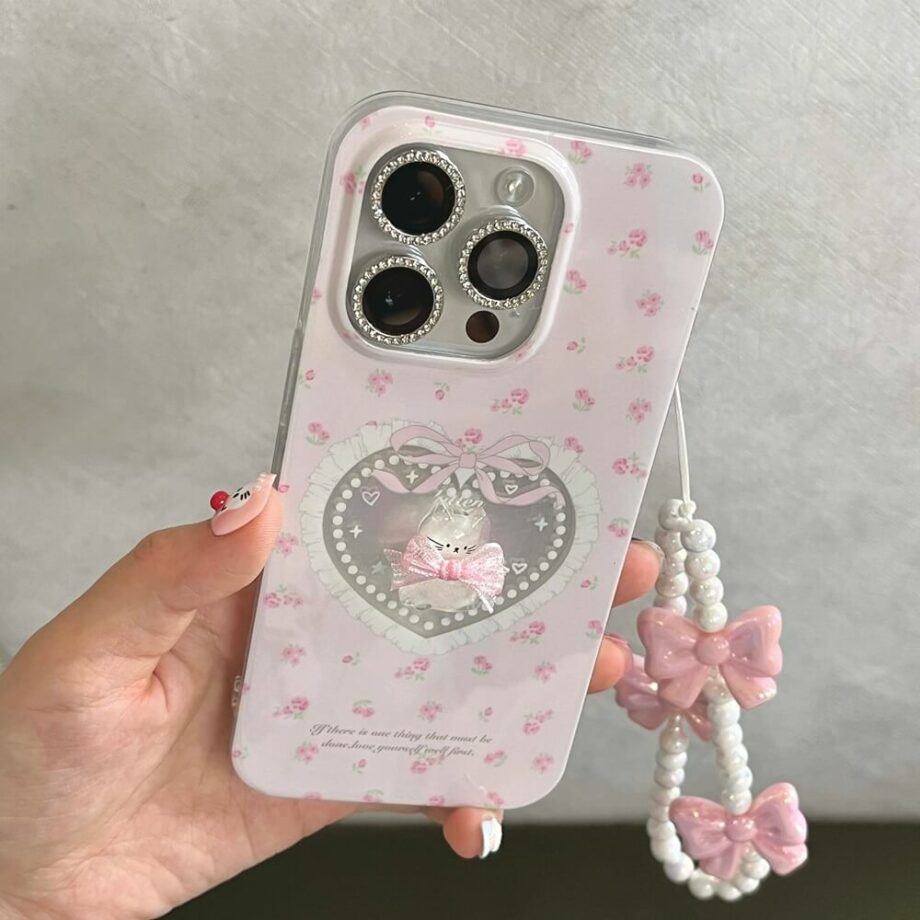 Cute Cat and Bow Pearl Bracelet iPhone Case (2)