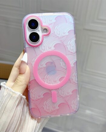 Pink Wave Pattern iPhone 16 Case with MagSafe