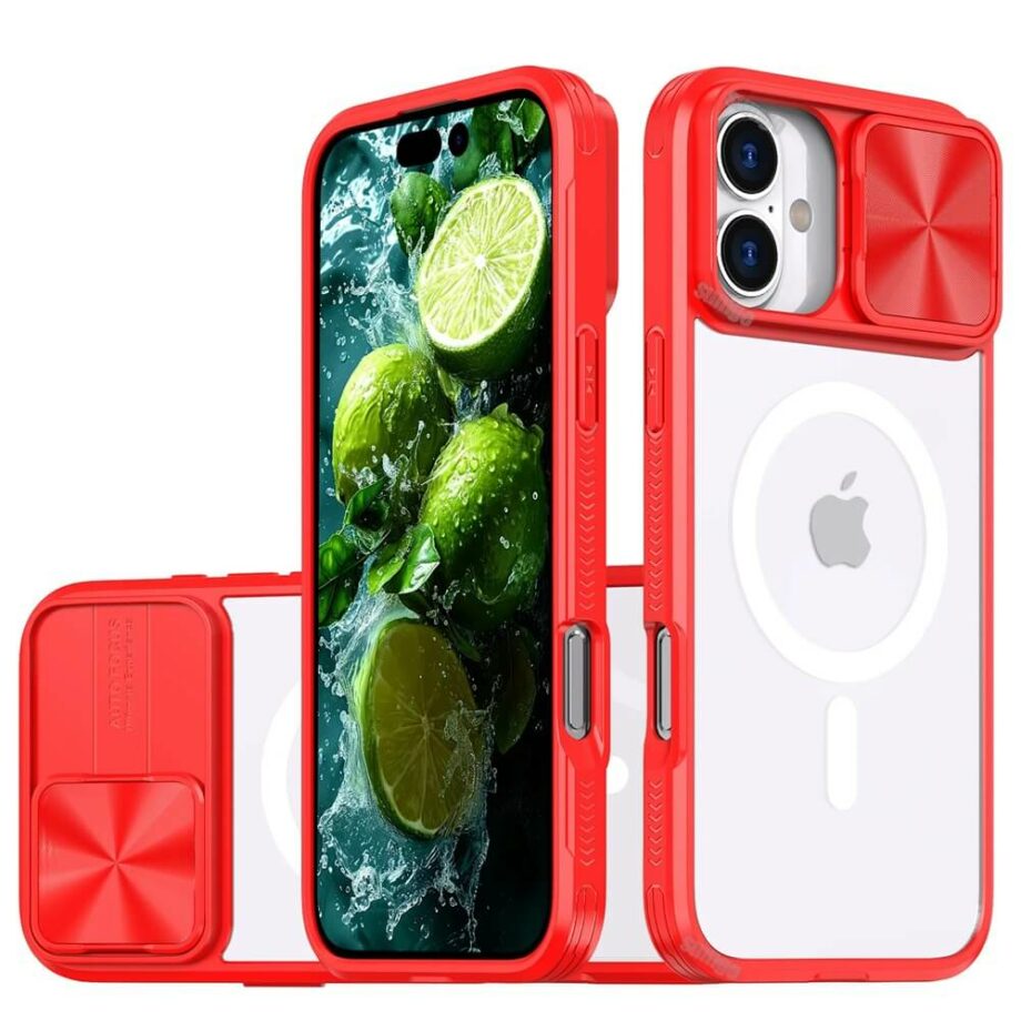 Red Sliding Camera Lens Protector Case