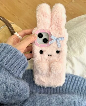 3D Fluffy Bow Bunny Furry Plush iPhone Case