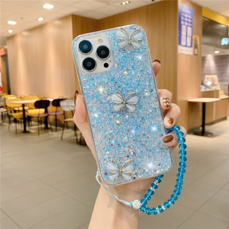 Blue Sparkling Glitter Butterfly iPhone Case