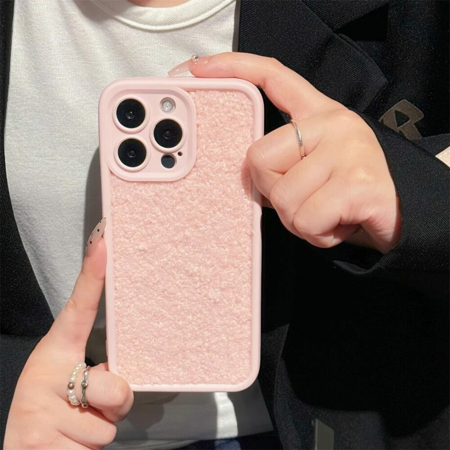 Chic Soft Pink Fluffy Phone Case with Camera Protection