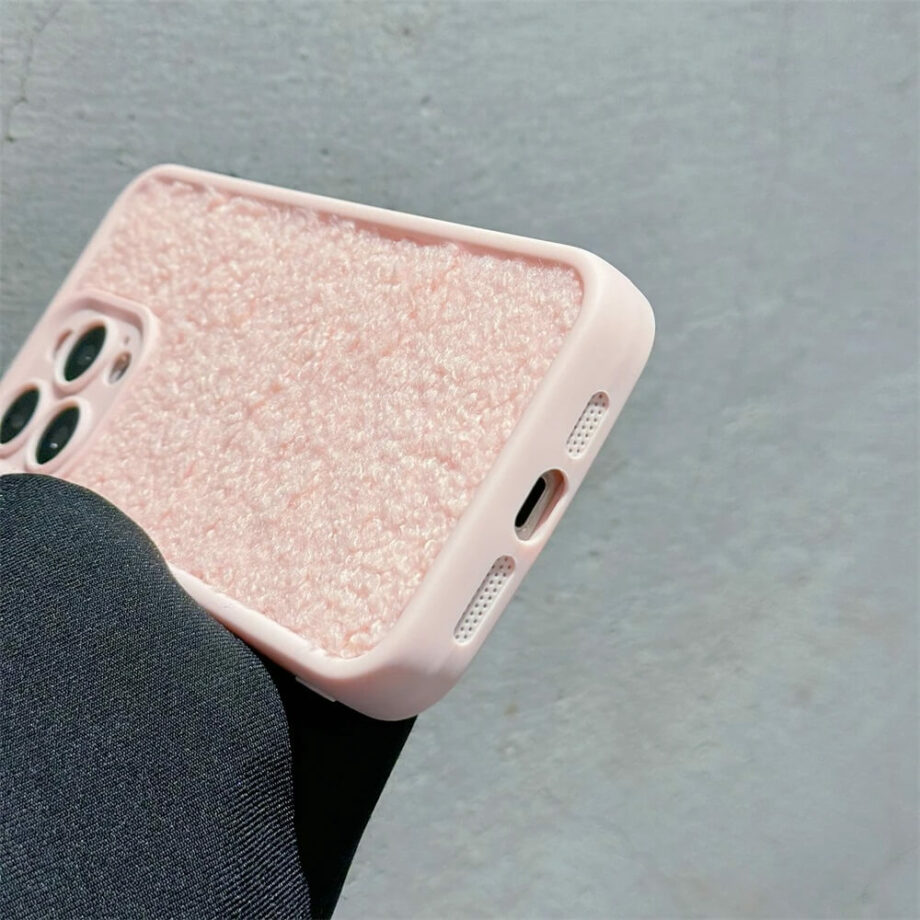 Chic Soft Pink Fluffy iPhone Case with Camera Protection