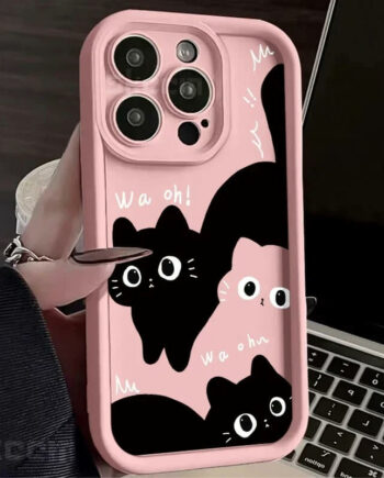 Cute Black Cat 'Wa Oh' iPhone Case