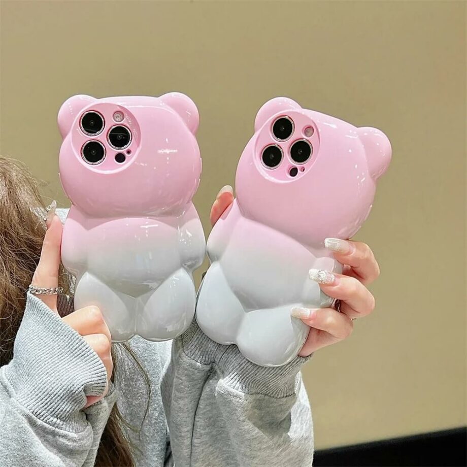 Cute Pink Gradient Bear Shaped iPhone Case