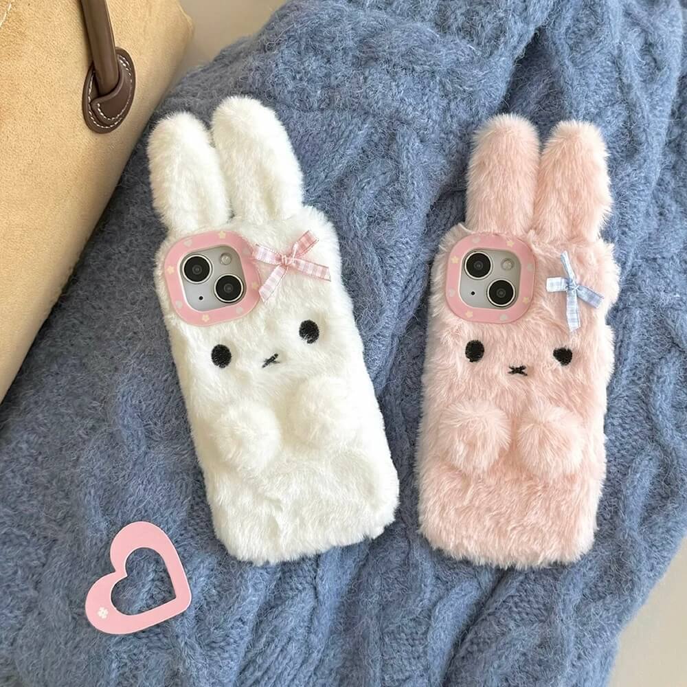 Fluffy Bow Bunny Furry Plush iPhone Case (1)