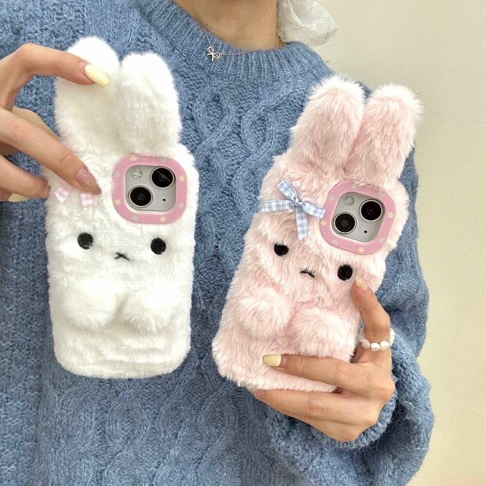 Fluffy Bow Bunny Furry Plush iPhone Case (2)