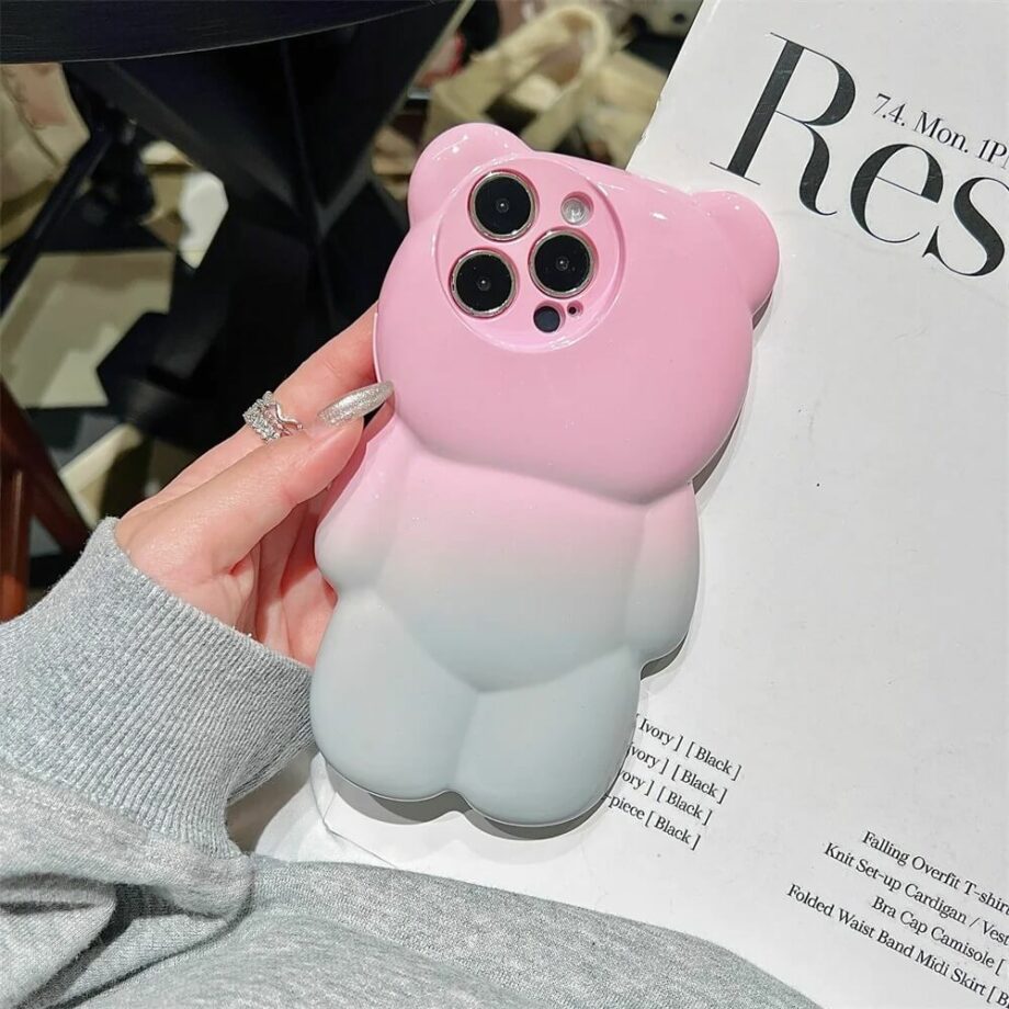 Pink Gradient Bear Shaped iPhone Case