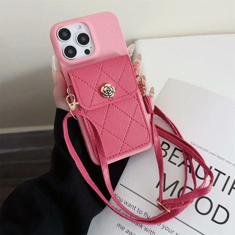 Quilted Card Holder Wallet Phone Case with Lanyard