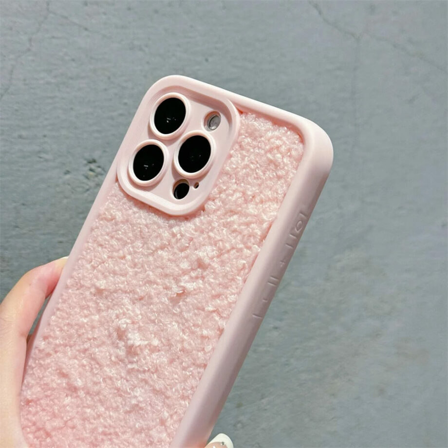 Soft Pink Fluffy Phone Case with Camera Protection