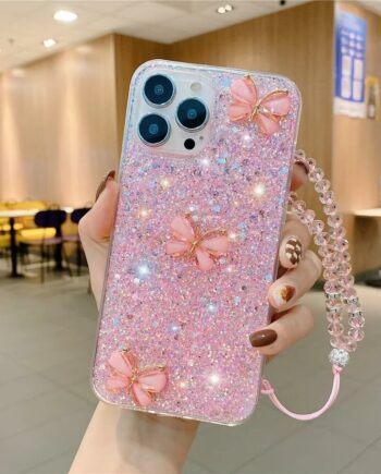 Sparkling Glitter Butterfly iPhone Case with Phone Charm