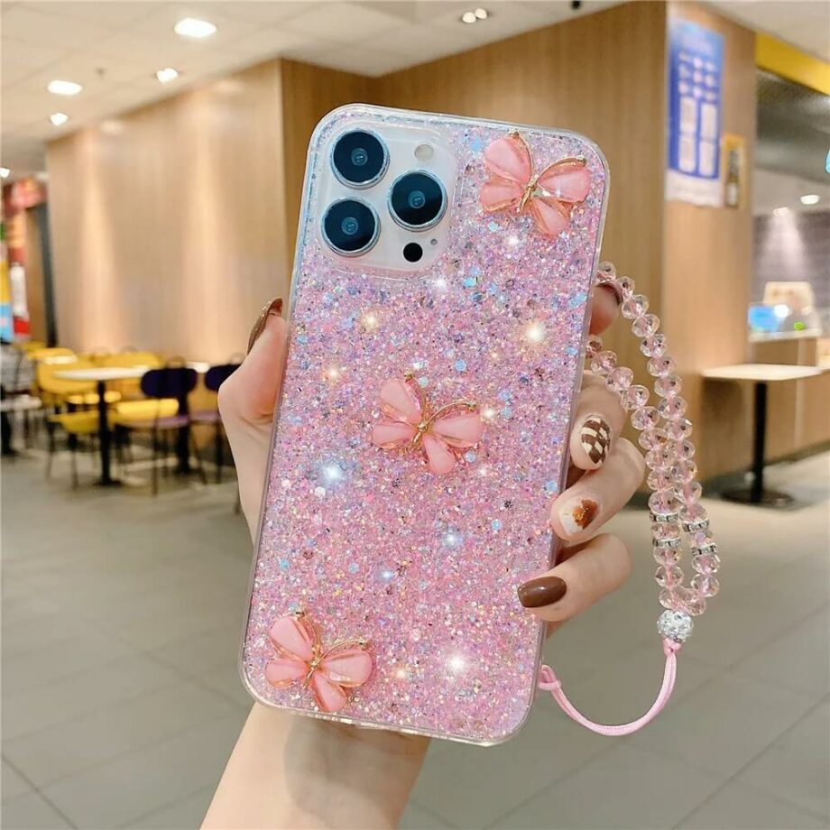 Sparkling Glitter Butterfly iPhone Case with Phone Charm