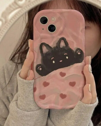 Black Cat Artistic Watercolor 3D Wavy iPhone Case