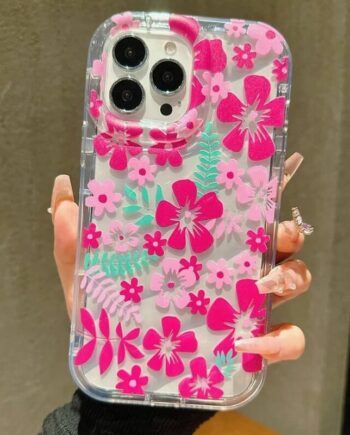 Pink 3D Flower Garden Clear Protective iPhone Case