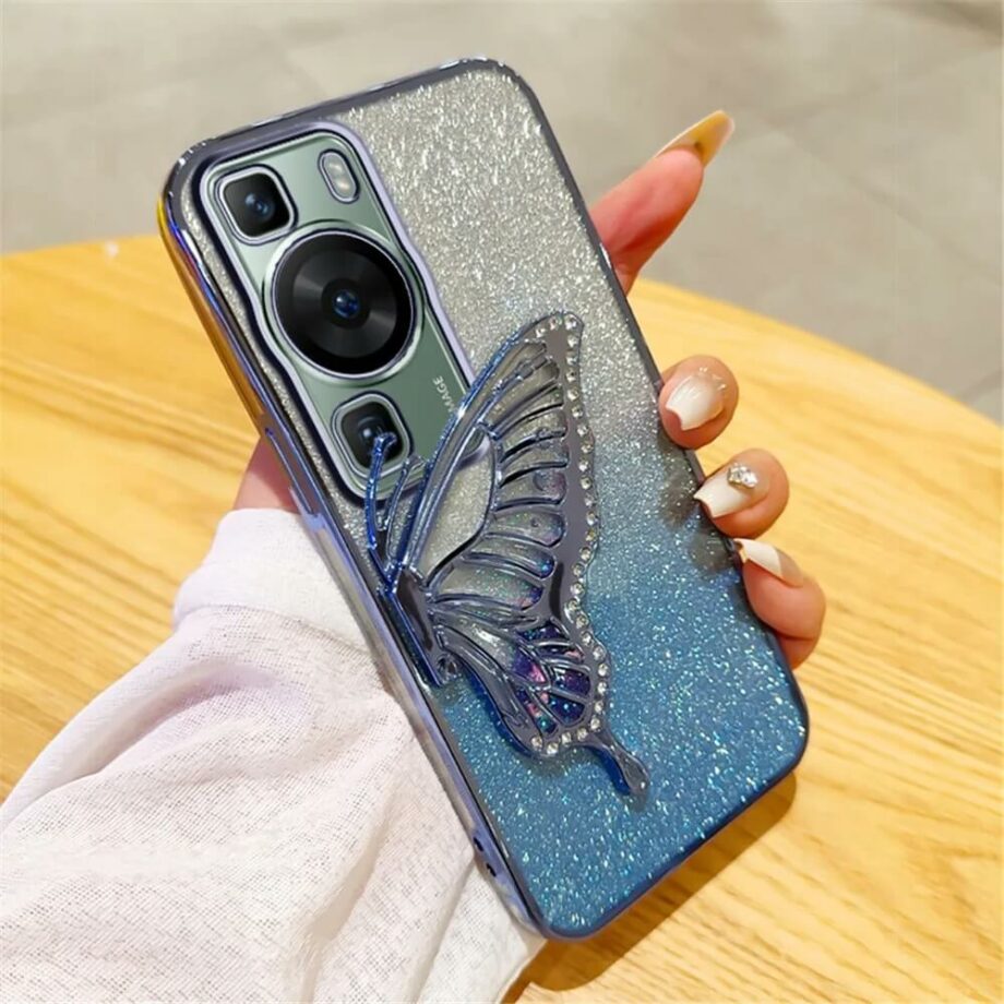 Blue Gradient Glitter Bling Butterfly Case for Huawei Phones