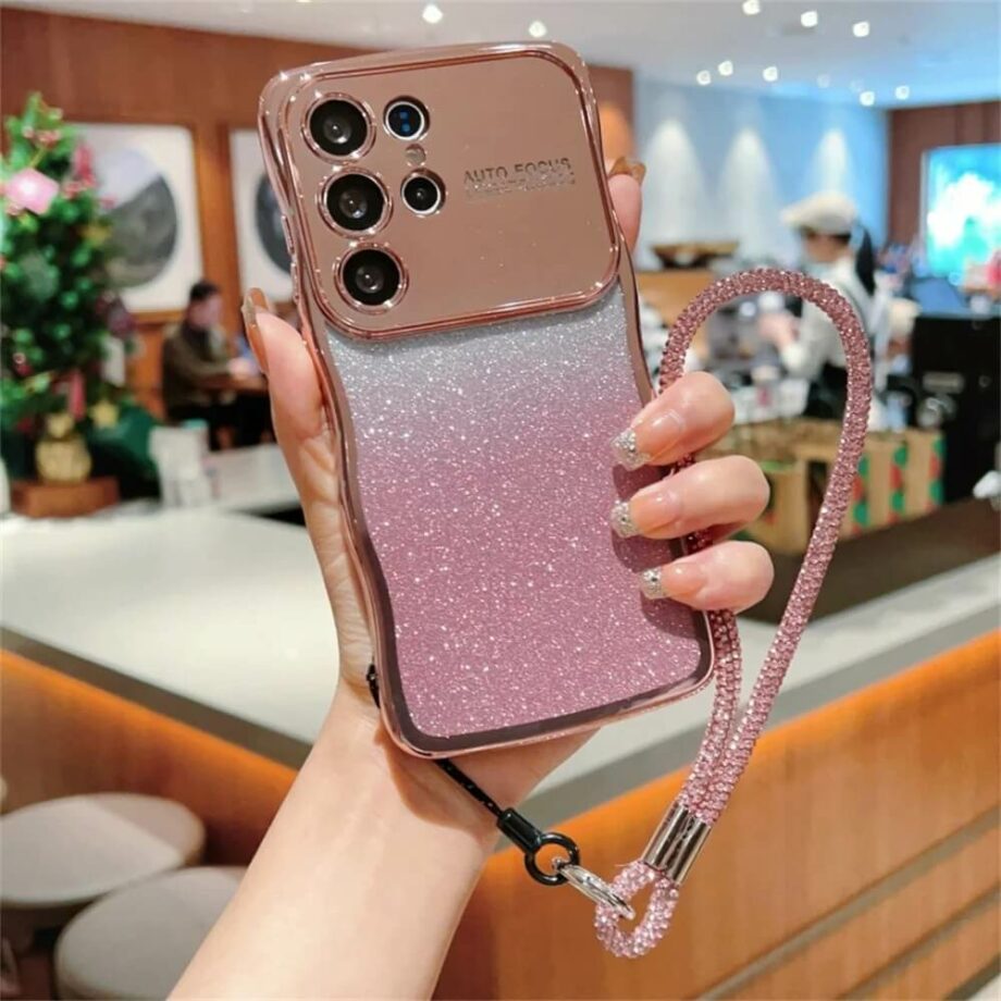 Glitter Gradient Phone Case with Camera Protection & Wrist Strap