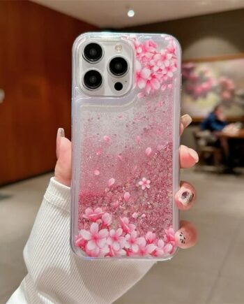 Glitter Liquid Floral Peach Blossom iPhone Case