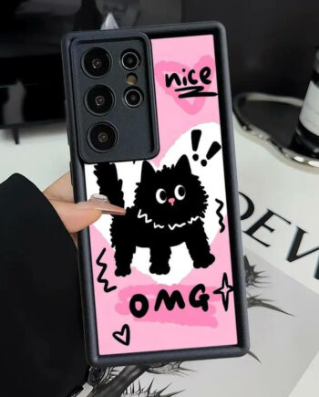 Kawaii Pink Cartoon Black Cat OMG Design Samsung Case