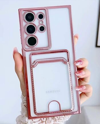 Plating Frame Clear Case with Card Holder for Galaxy S24, S25 Series