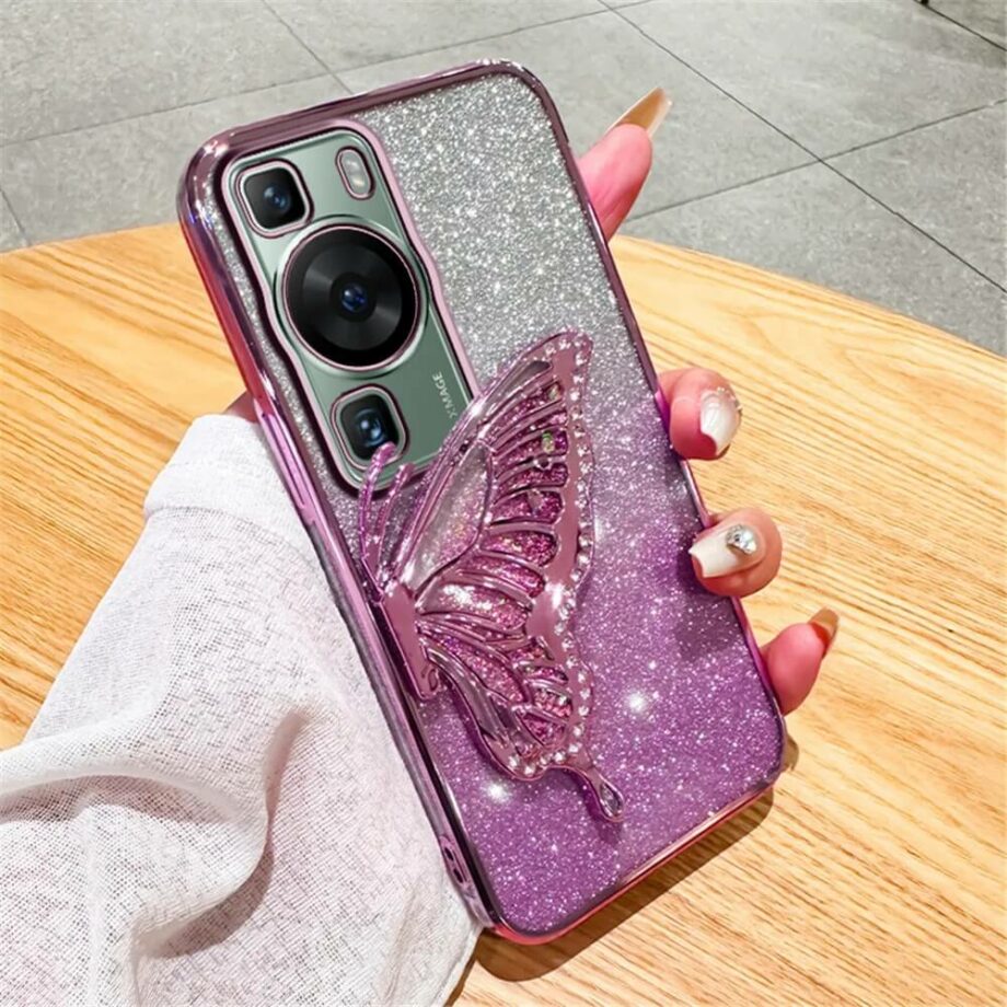 Purple Gradient Glitter Bling Butterfly Case for Huawei Phones