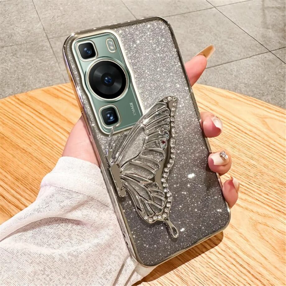 Silver Gradient Glitter Bling Butterfly Huawei Phone Case