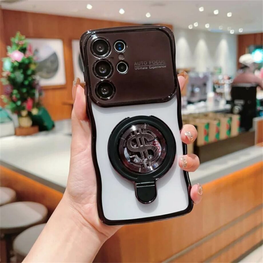 Black Plating Magnetic Phone Case with Dollar Sign Spinner Ring Stand