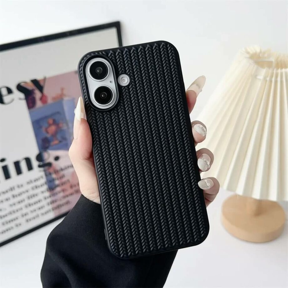 Black Woven Braided Soft Silicone iPhone 16 Case