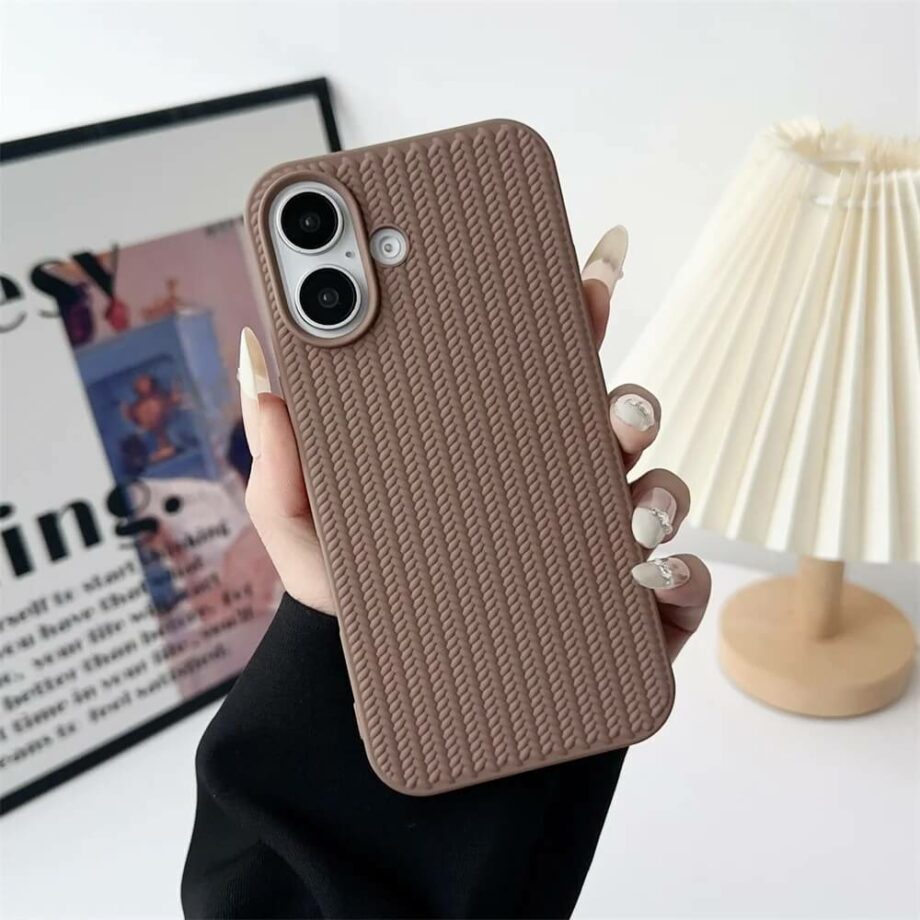 Brown Woven Braided Soft Silicone iPhone 16 Case