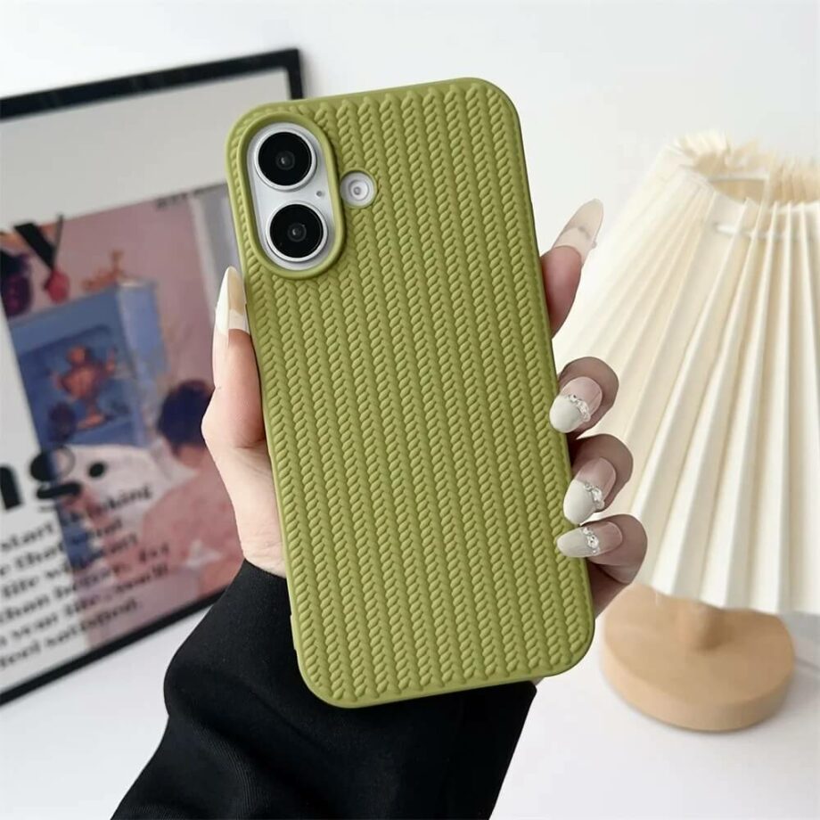 Green Woven Braided Soft Silicone iPhone 16 Case