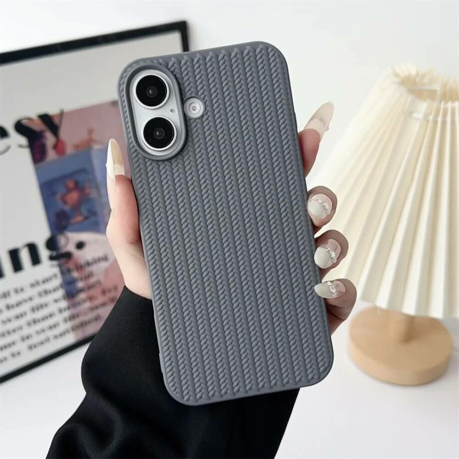 Grey Woven Braided Soft Silicone iPhone 16 Case