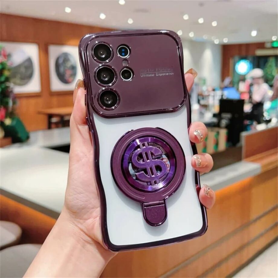 Puple Magnetic Phone Case with Dollar Spinner Ring Stand