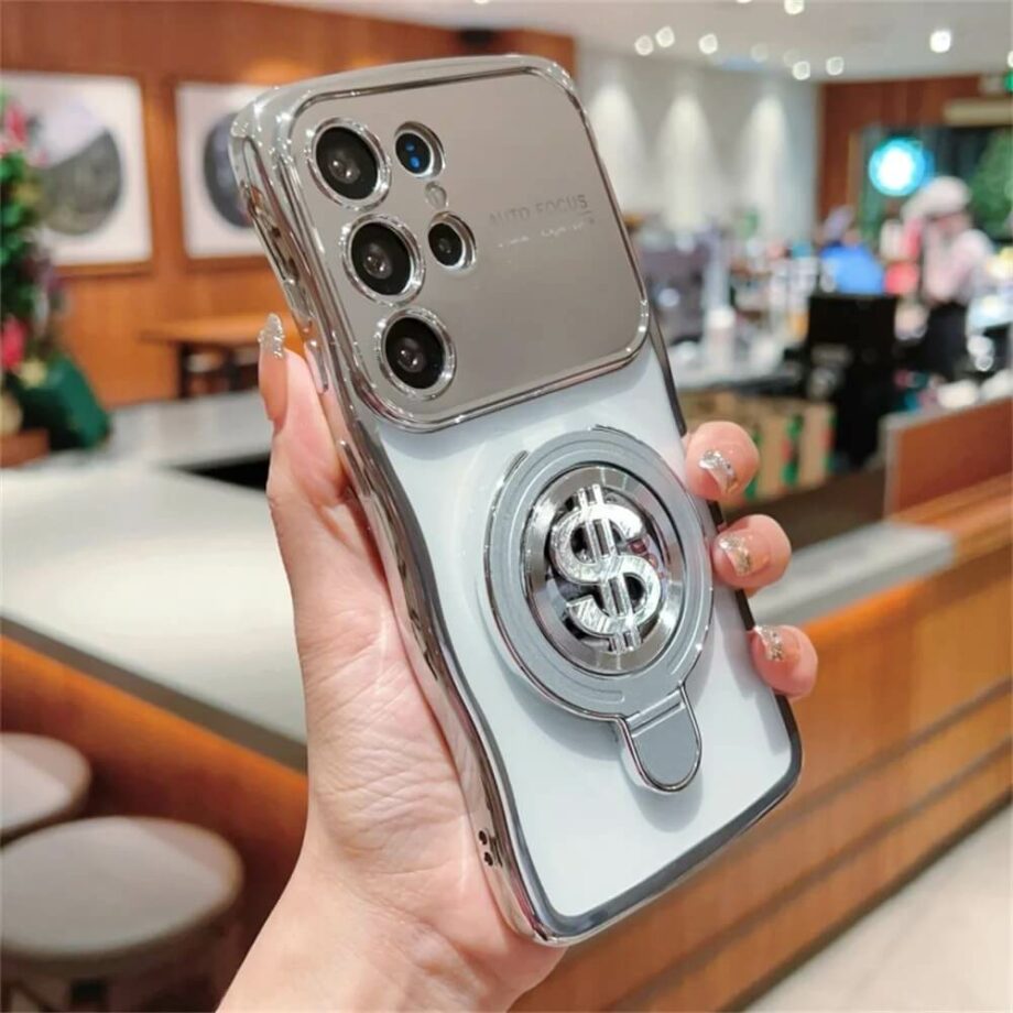 Silver Plating Magnetic Samsung Phone Case with Dollar Spinner Stand