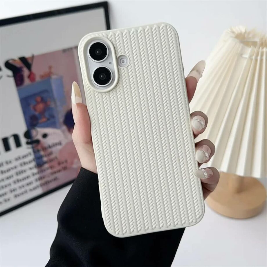 White Woven Braided Soft Silicone iPhone 16 Case