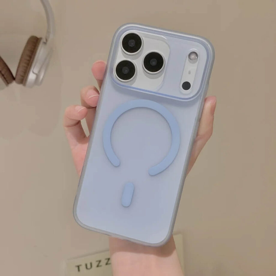 Blue Magnetic Matte Clear Case with Lens Guard and MagSafe