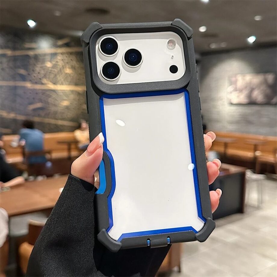 Blue Shock Armor Grip iPhone Case with Clear Back and Corner Guard