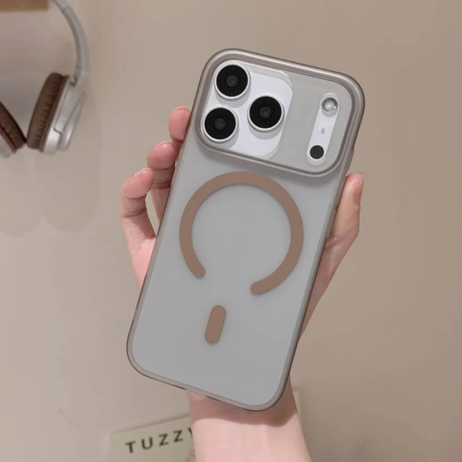 Brown Magnetic Matte Clear Case with Color Ring MagSafe for iPhone 17 Series