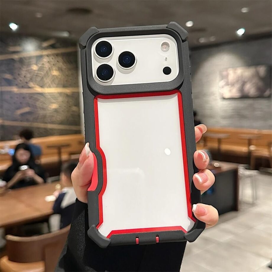 Red Shock Armor Grip iPhone Case with Clear Back