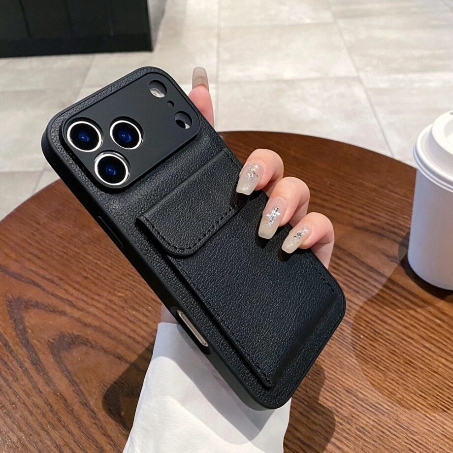 Black PU Leather Wallet Case with Card Pocket for iPhone 17 Series