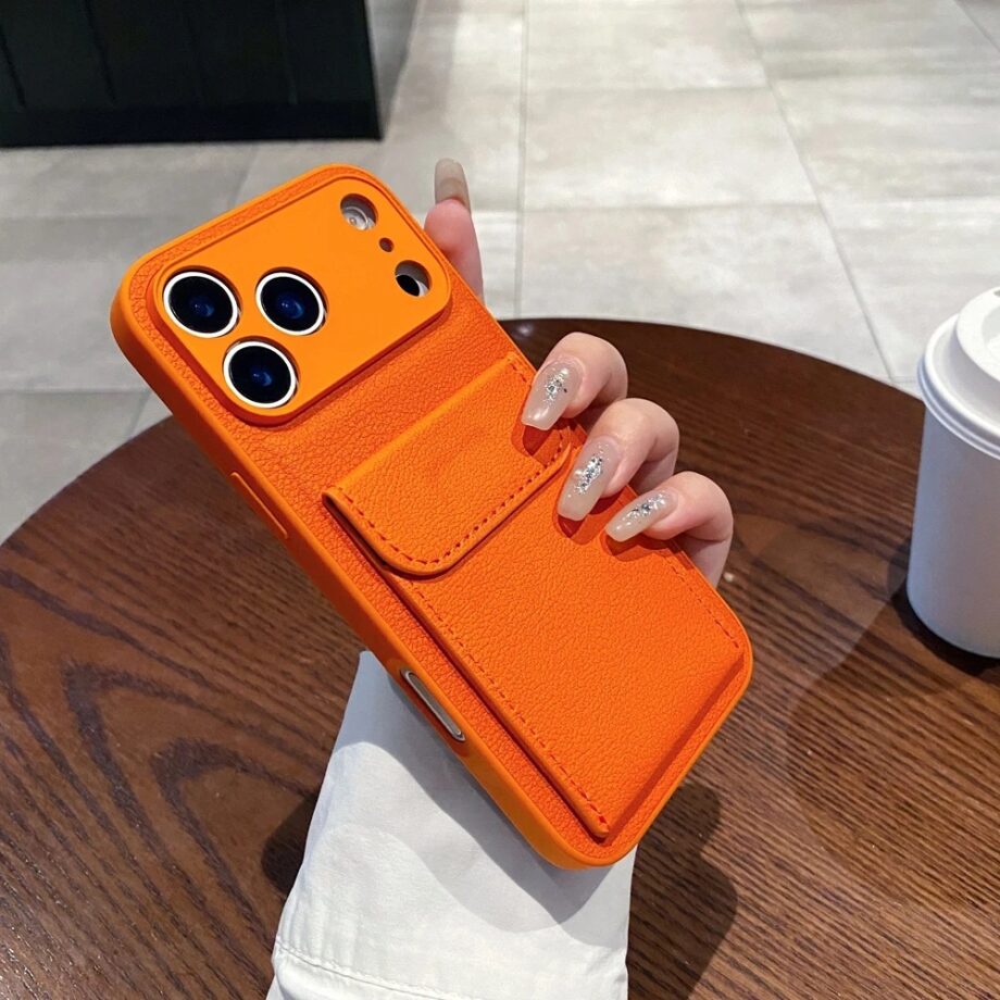 PU Leather Wallet Case with Card Pocket for iPhone 17 Series- orange