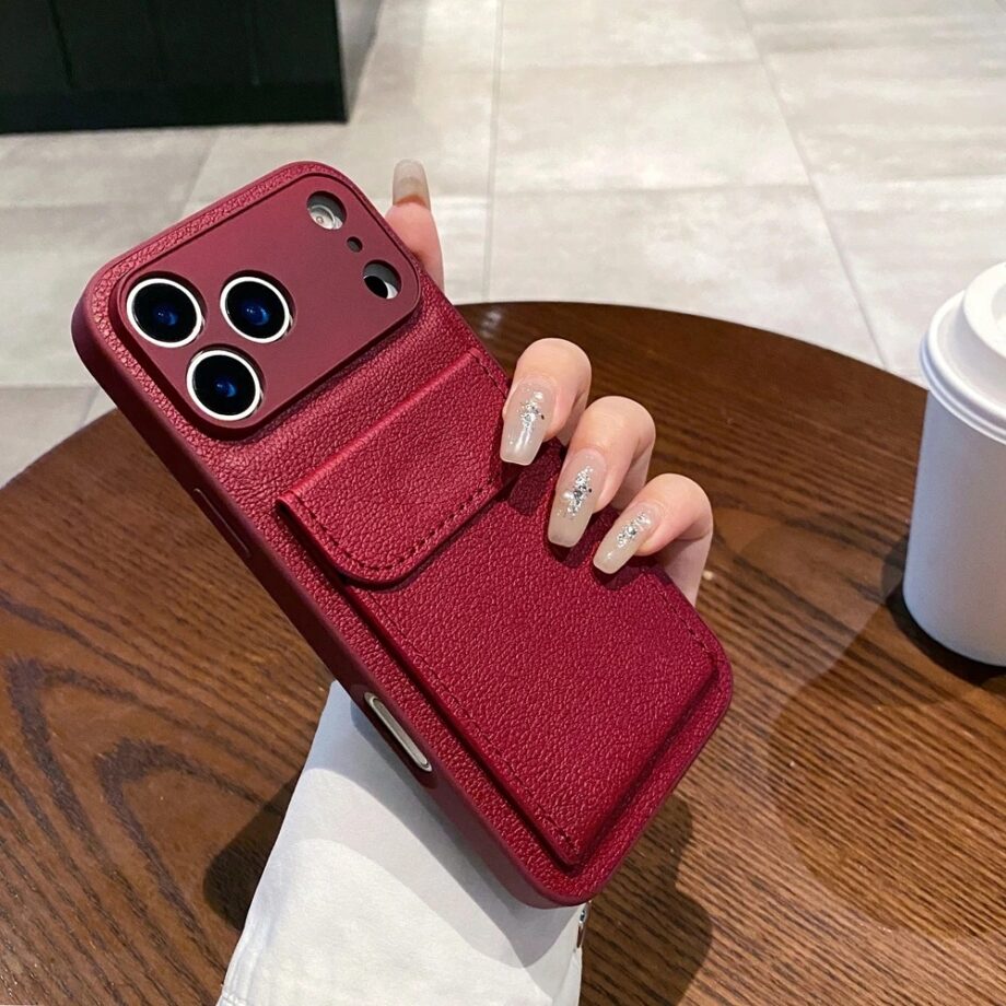 PU Leather Wallet Case with Card Pocket for iPhone 17 Series- wine_red