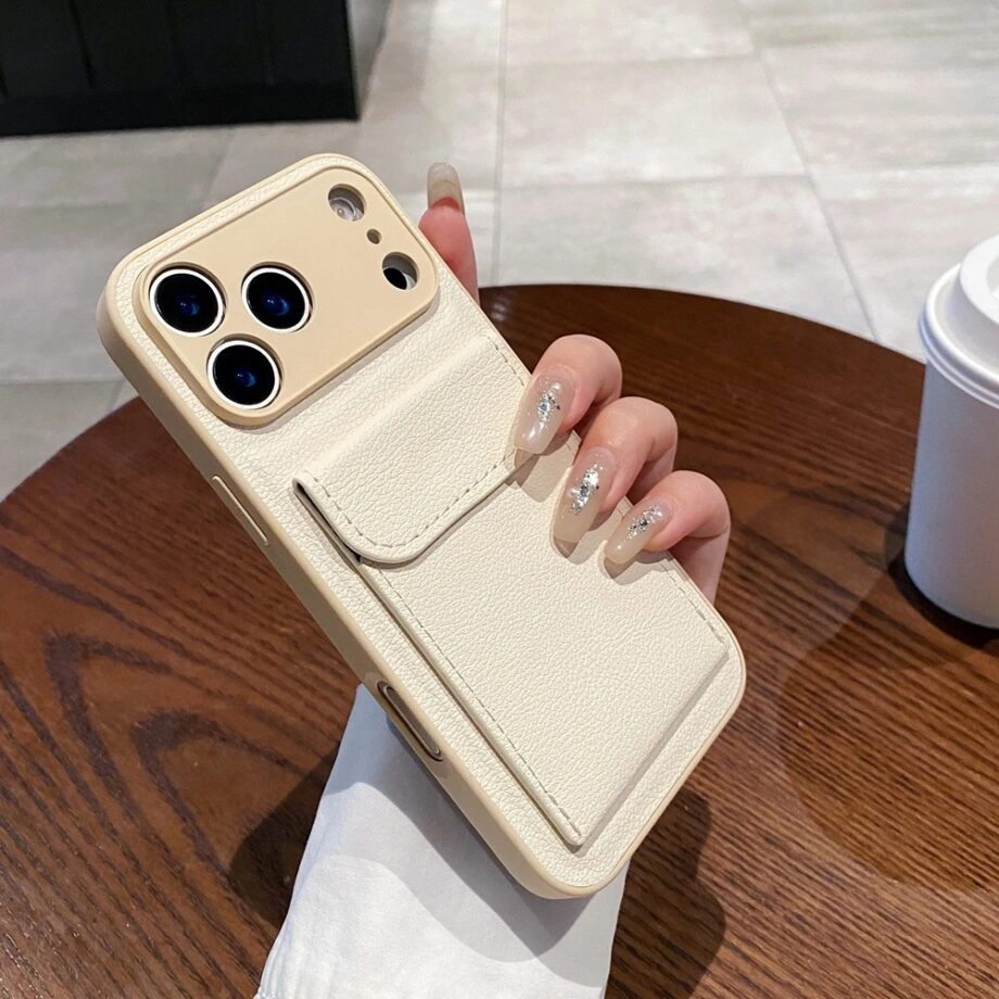 White PU Leather Wallet Case with Card Pocket for iPhone 17 Series