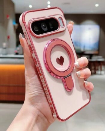 Gloss Frame Magnetic Heart Ring Stand Pixel Phone Case