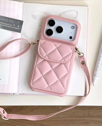 Quilted Crossbody iPhone Case with Pocket & Detachable Strap